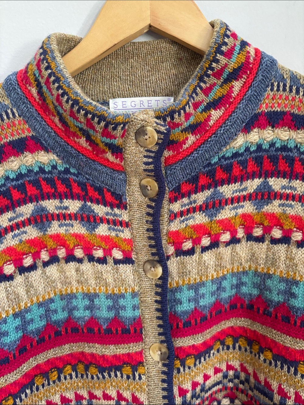 Multicolor Fair Isle Button-Front Cardigan - Red, Blue, Cream